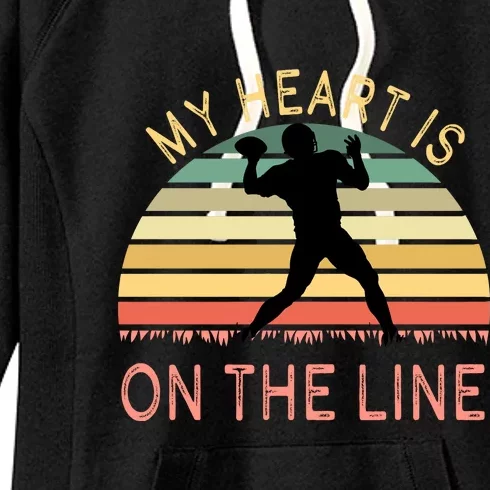 My Heart Is On The Line Football Offense Retro Design Women's Fleece Hoodie