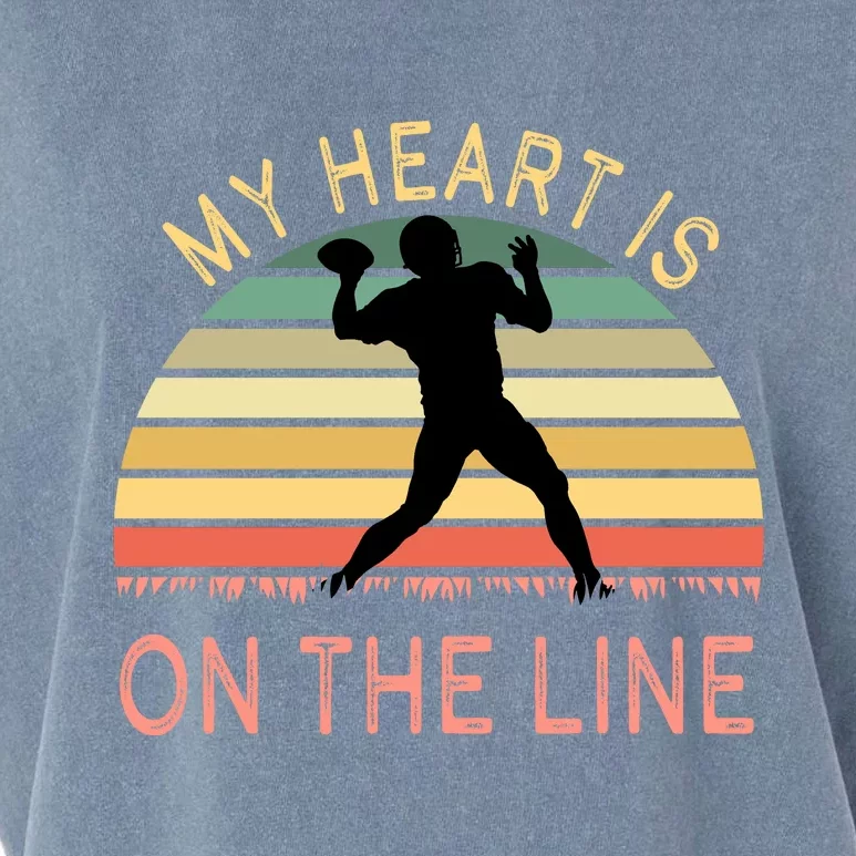 My Heart Is On The Line Football Offense Retro Design Garment-Dyed Women's Muscle Tee