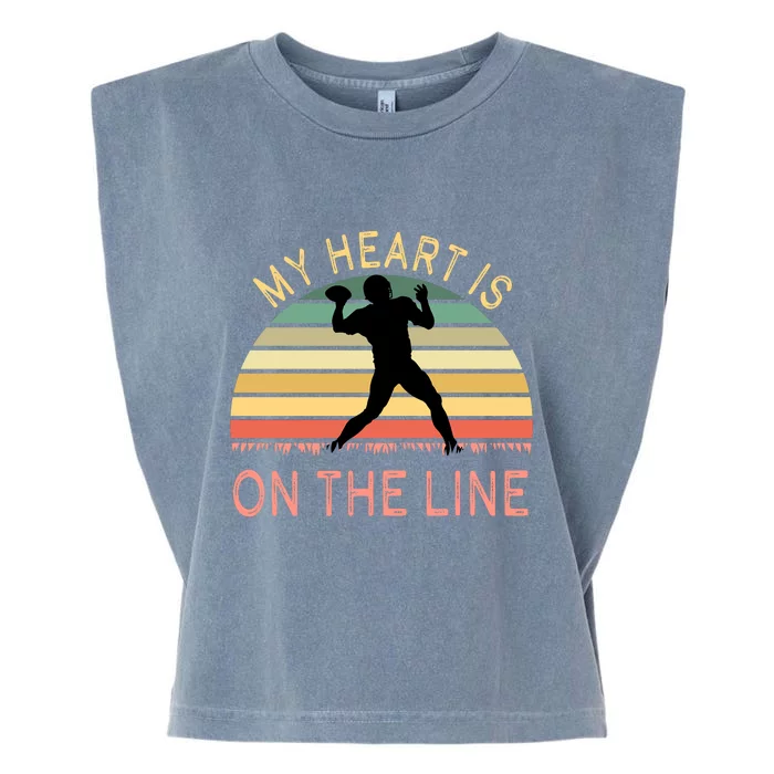 My Heart Is On The Line Football Offense Retro Design Garment-Dyed Women's Muscle Tee