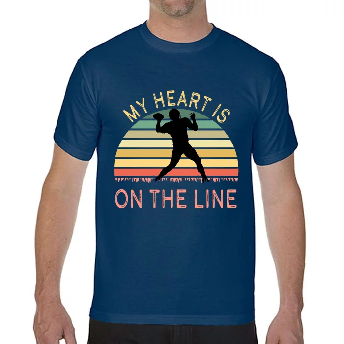 My Heart Is On The Line Football Offense Retro Design Comfort Colors T-Shirt