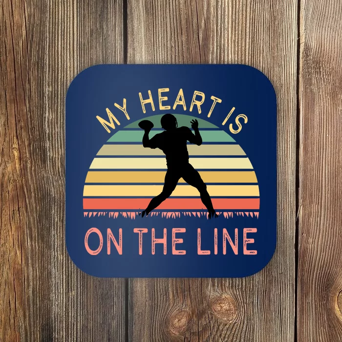 My Heart Is On The Line Football Offense Retro Design Coaster