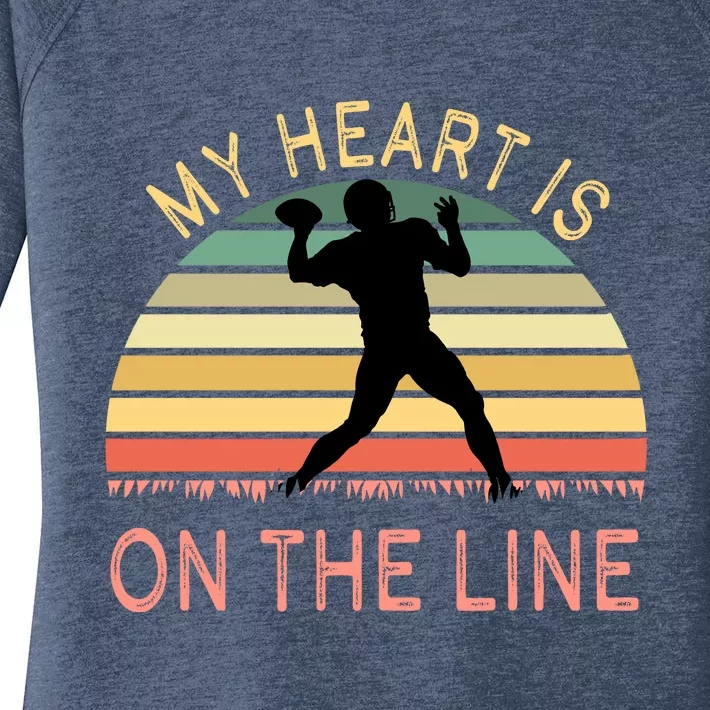 My Heart Is On The Line Football Offense Retro Design Women's Perfect Tri Tunic Long Sleeve Shirt