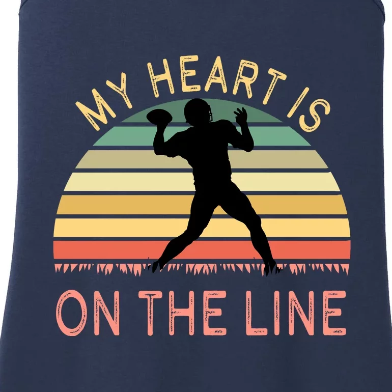 My Heart Is On The Line Football Offense Retro Design Ladies Essential Tank