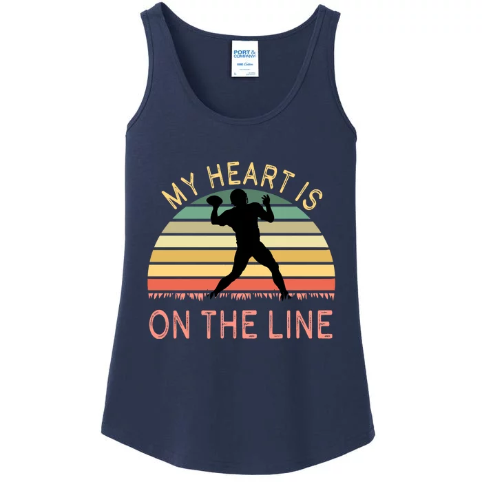 My Heart Is On The Line Football Offense Retro Design Ladies Essential Tank