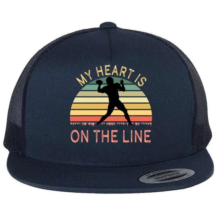 My Heart Is On The Line Football Offense Retro Design Flat Bill Trucker Hat