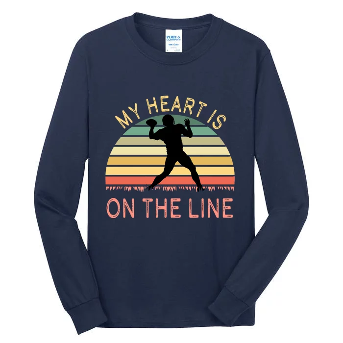 My Heart Is On The Line Football Offense Retro Design Tall Long Sleeve T-Shirt