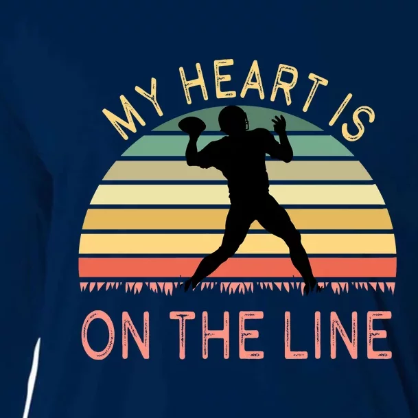 My Heart Is On The Line Football Offense Retro Design Cooling Performance Long Sleeve Crew