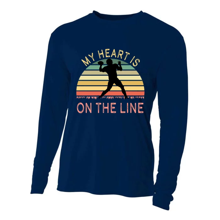 My Heart Is On The Line Football Offense Retro Design Cooling Performance Long Sleeve Crew