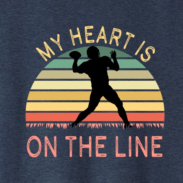 My Heart Is On The Line Football Offense Retro Design Women's Crop Top Tee