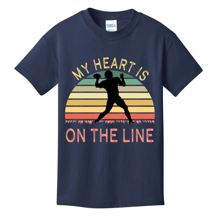 My Heart Is On The Line Football Offense Retro Design Kids T-Shirt