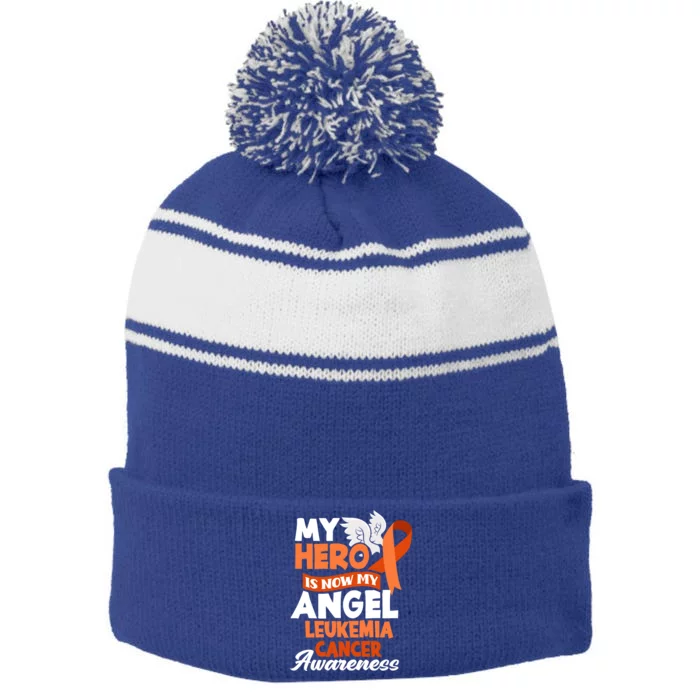 My Hero Is Now My Angel Support Leukemia Cancer Awareness Cute Gift Stripe Pom Pom Beanie