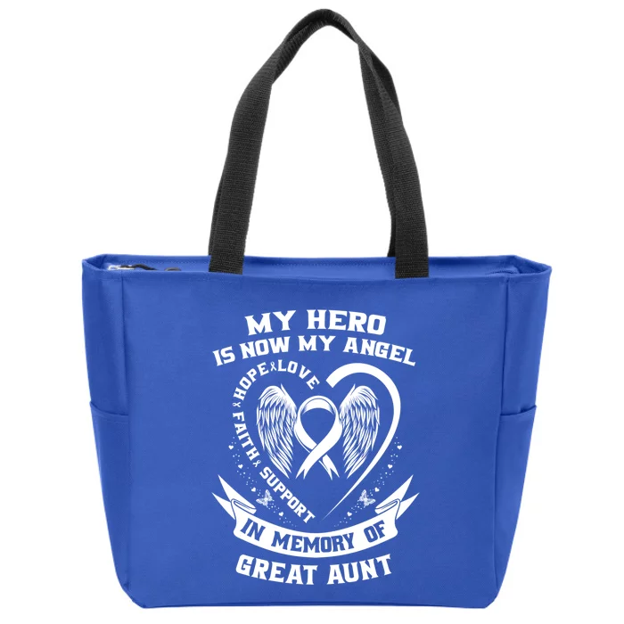 My Hero Is Now My Angel Lung Cancer Awareness Great Aunt Gift Zip Tote Bag