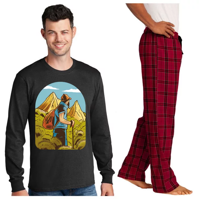 Man Hiking In The Mountains Long Sleeve Pajama Set