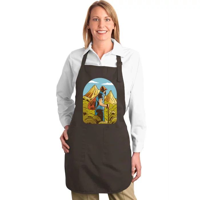 Man Hiking In The Mountains Full-Length Apron With Pocket