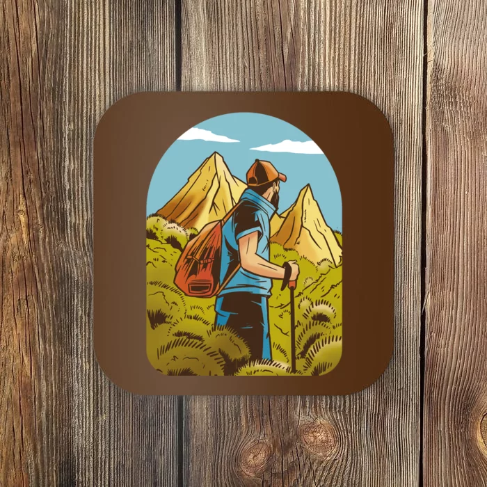 Man Hiking In The Mountains Coaster