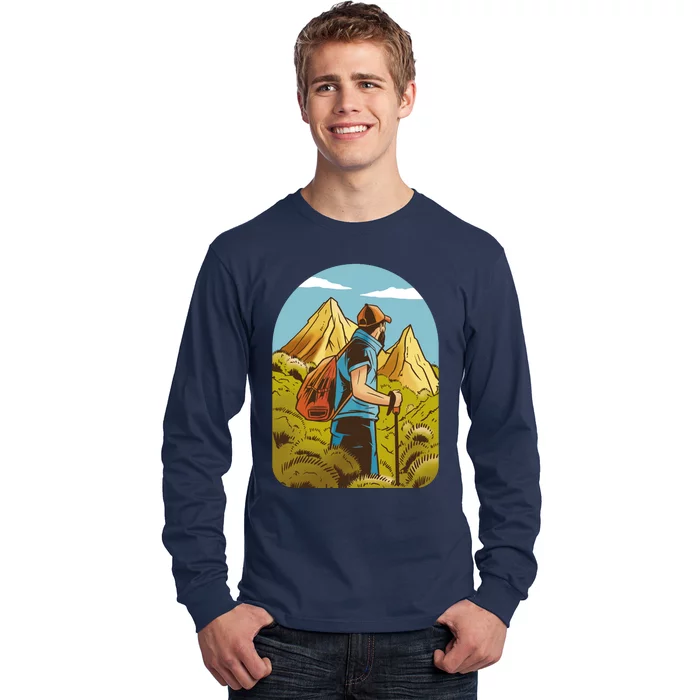 Man Hiking In The Mountains Long Sleeve Shirt