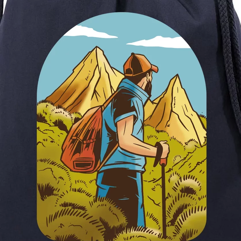 Man Hiking In The Mountains Drawstring Bag