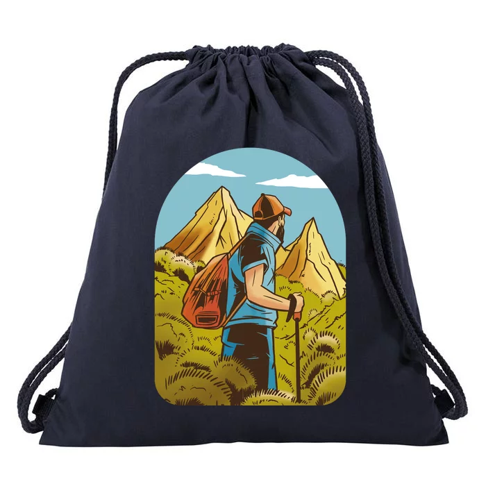 Man Hiking In The Mountains Drawstring Bag