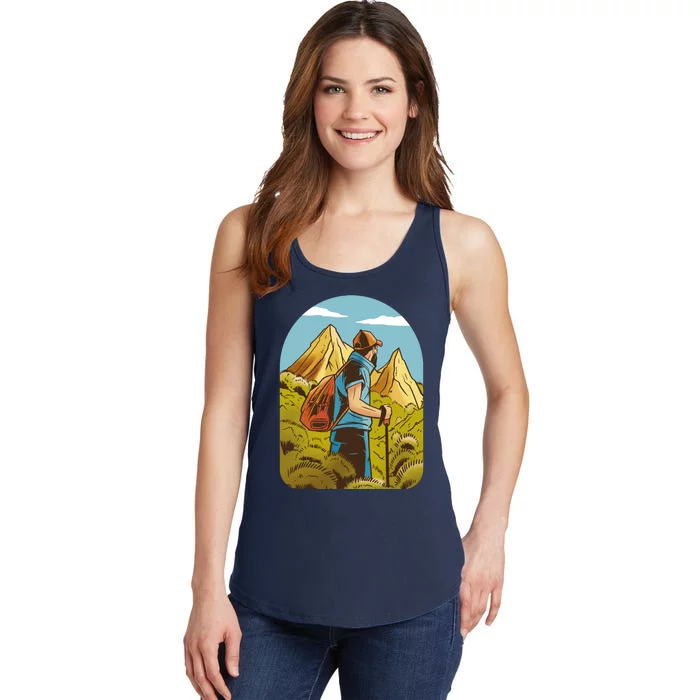 Man Hiking In The Mountains Ladies Essential Tank