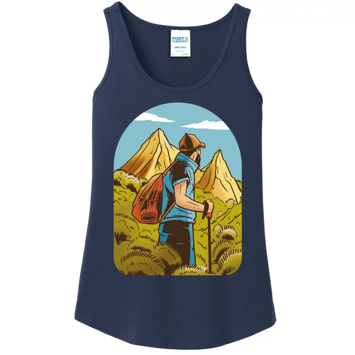 Man Hiking In The Mountains Ladies Essential Tank