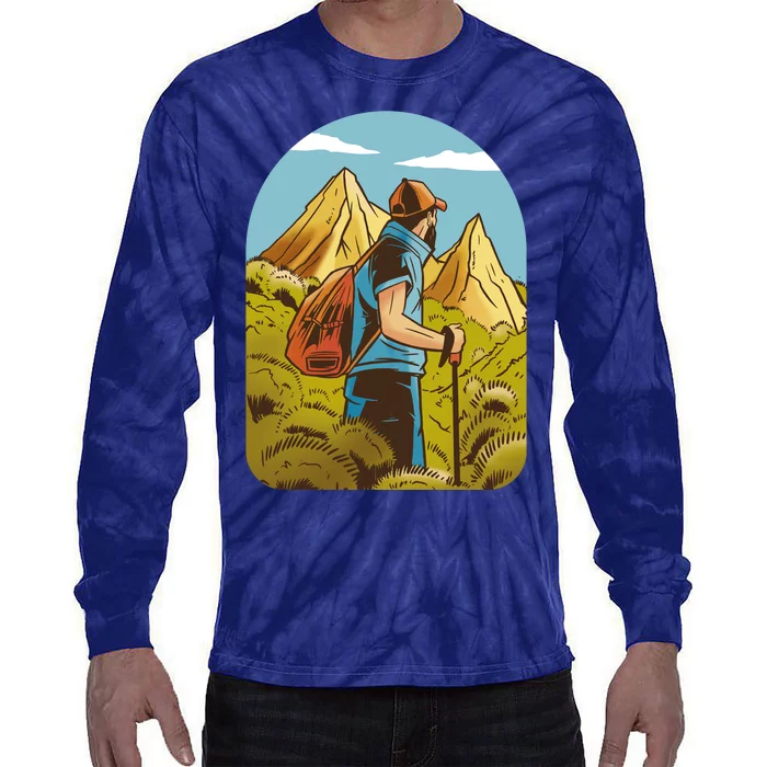 Man Hiking In The Mountains Tie-Dye Long Sleeve Shirt