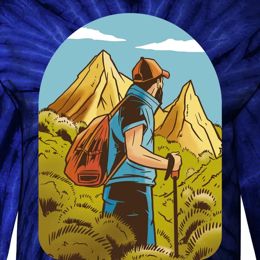 Man Hiking In The Mountains Tie-Dye Long Sleeve Shirt