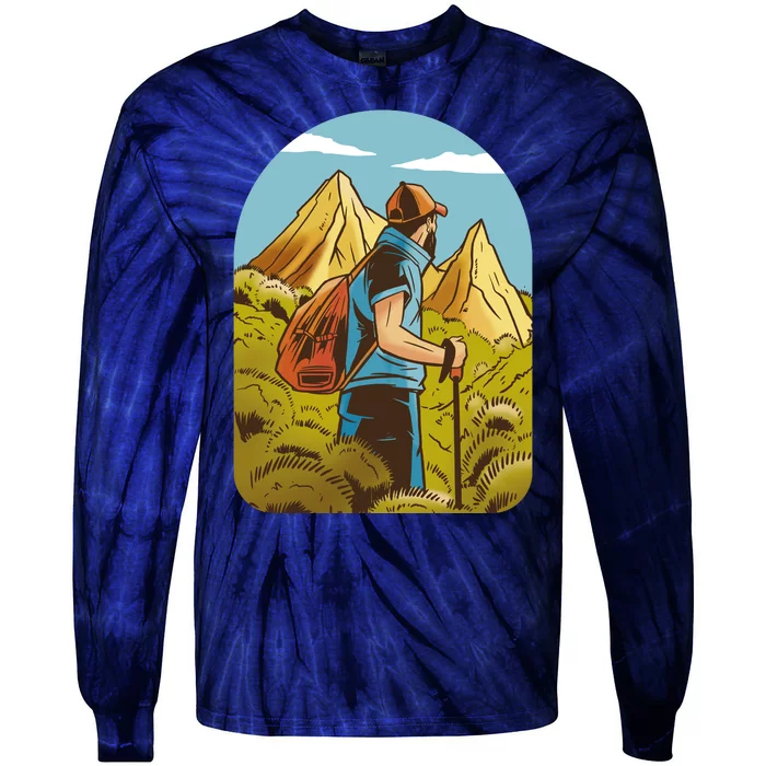 Man Hiking In The Mountains Tie-Dye Long Sleeve Shirt