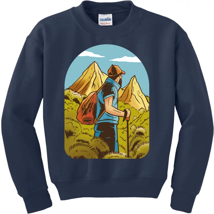 Man Hiking In The Mountains Kids Sweatshirt