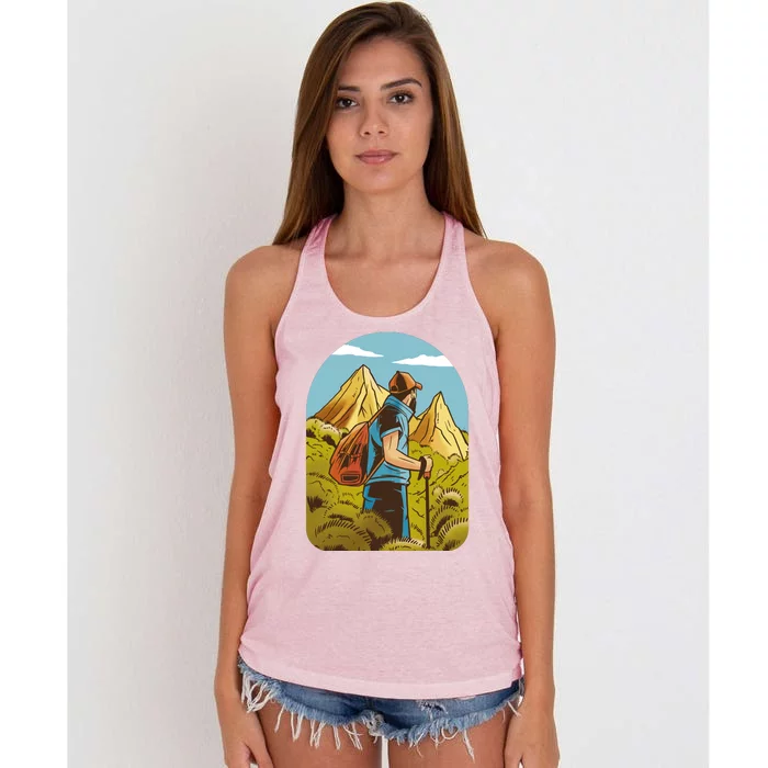 Man Hiking In The Mountains Women's Knotted Racerback Tank