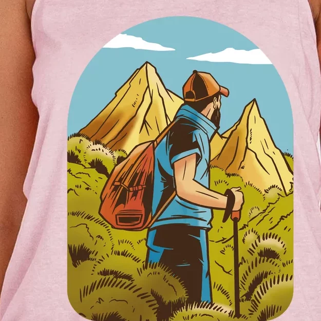 Man Hiking In The Mountains Women's Knotted Racerback Tank