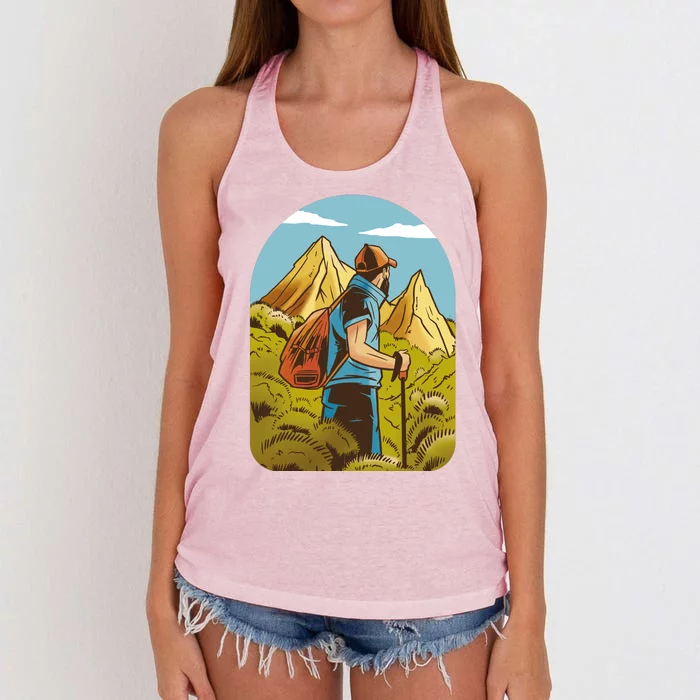 Man Hiking In The Mountains Women's Knotted Racerback Tank