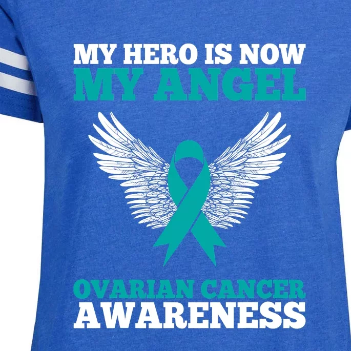 My Hero Is Now My Angel Ovarian Cancer Awareness Teal Ribbon Enza Ladies Jersey Football T-Shirt