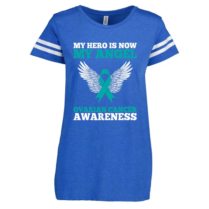 My Hero Is Now My Angel Ovarian Cancer Awareness Teal Ribbon Enza Ladies Jersey Football T-Shirt