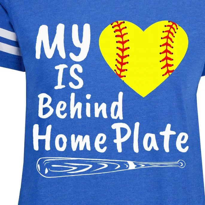 My Heart Is Behind Home Plate Softball Proud Mom Dad Enza Ladies Jersey Football T-Shirt