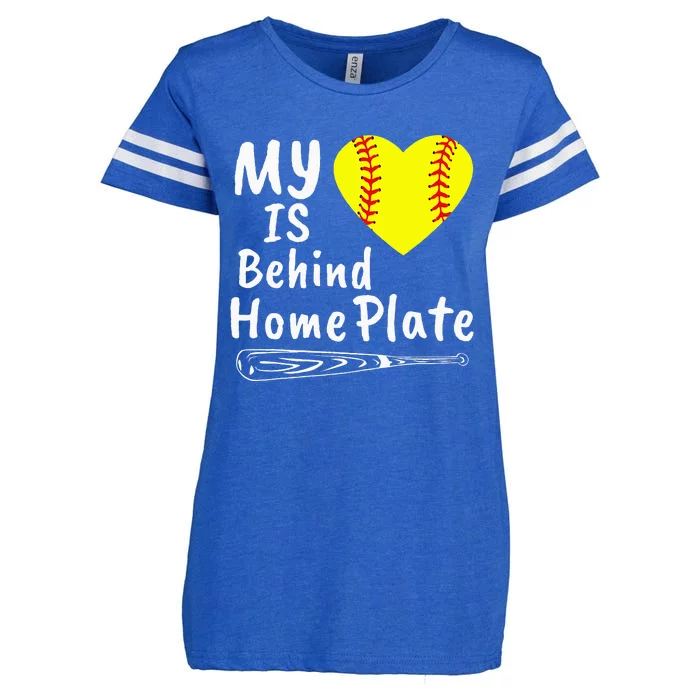 My Heart Is Behind Home Plate Softball Proud Mom Dad Enza Ladies Jersey Football T-Shirt