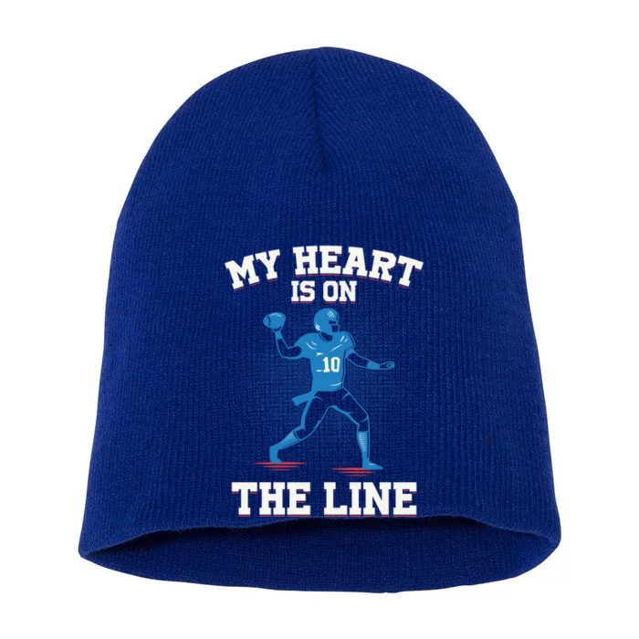 My Heart Is On The Line American Football Mom Gift Short Acrylic Beanie