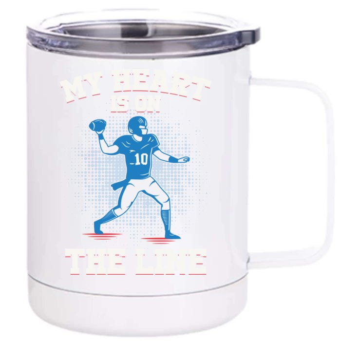 My Heart Is On The Line American Football Mom Gift Front & Back 12oz Stainless Steel Tumbler Cup