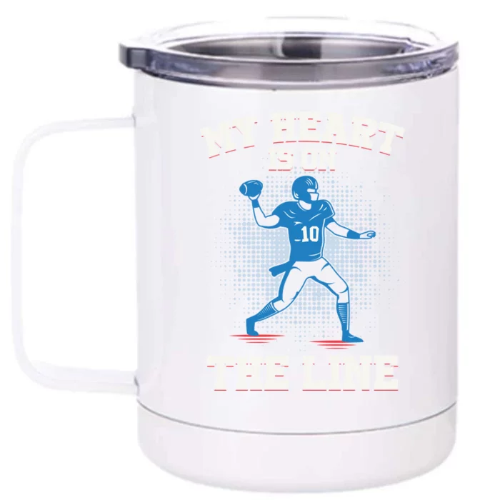 My Heart Is On The Line American Football Mom Gift Front & Back 12oz Stainless Steel Tumbler Cup