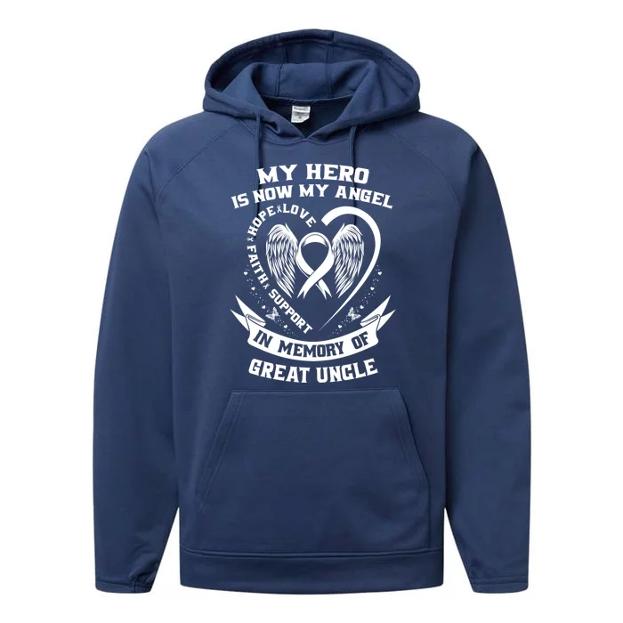 My Hero Is Now My Angel Lung Cancer Awareness Great Uncle Funny Gift Performance Fleece Hoodie