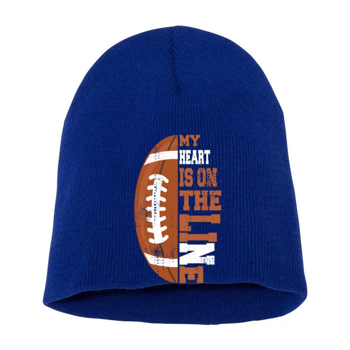 My Heart Is On The Line Football Gift Short Acrylic Beanie