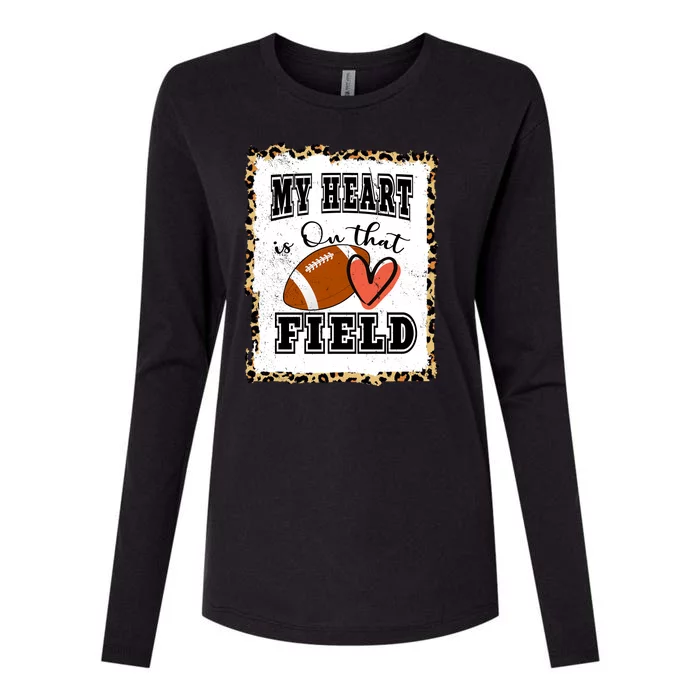 My Heart Is On The Field Cute Leppard Football Mom Womens Cotton Relaxed Long Sleeve T-Shirt