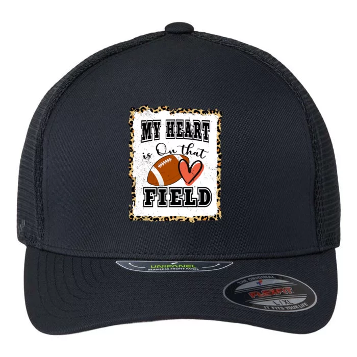 My Heart Is On The Field Cute Leppard Football Mom Flexfit Unipanel Trucker Cap