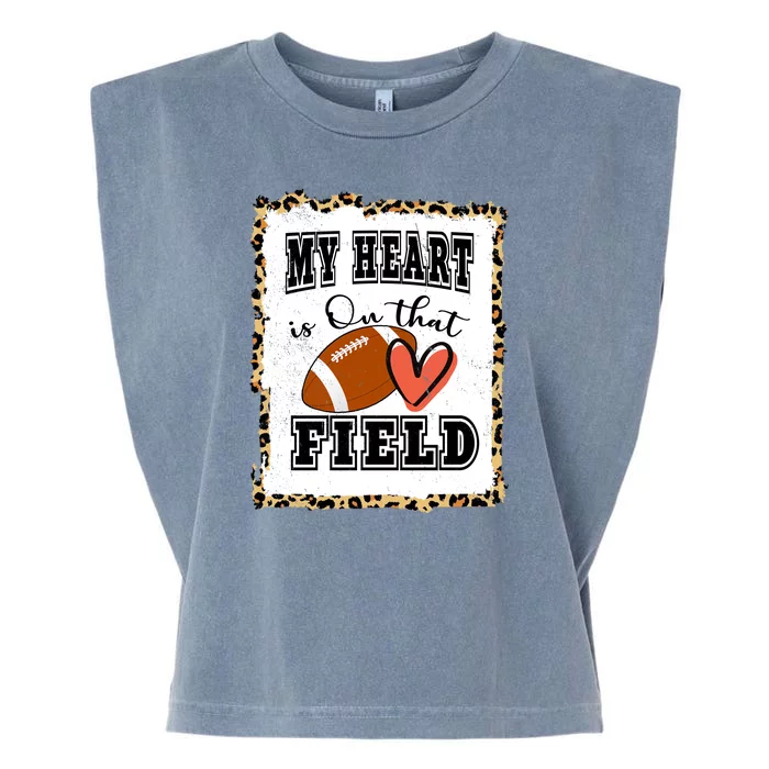 My Heart Is On The Field Cute Leppard Football Mom Garment-Dyed Women's Muscle Tee