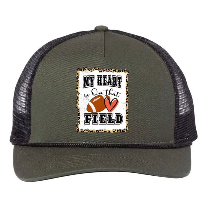 My Heart Is On The Field Cute Leppard Football Mom Retro Rope Trucker Hat Cap