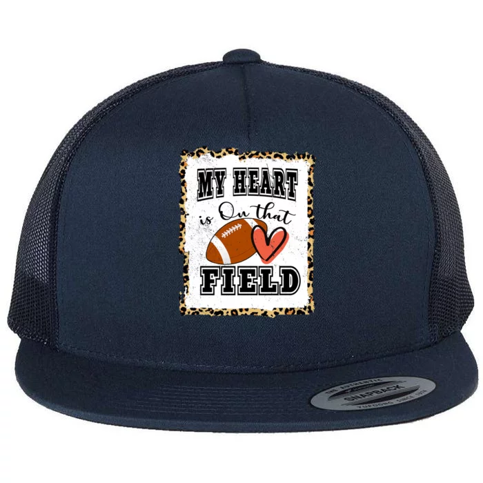 My Heart Is On The Field Cute Leppard Football Mom Flat Bill Trucker Hat