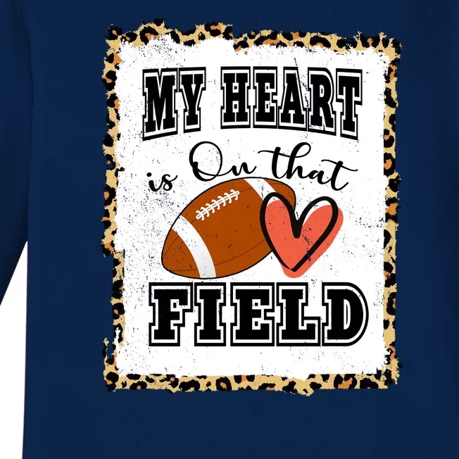 My Heart Is On The Field Cute Leppard Football Mom Baby Long Sleeve Bodysuit