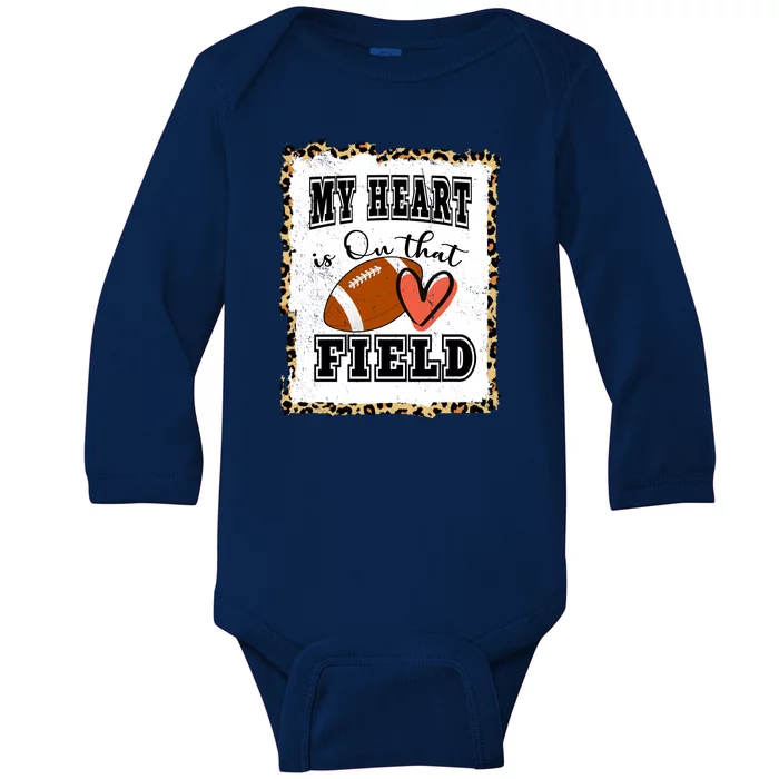 My Heart Is On The Field Cute Leppard Football Mom Baby Long Sleeve Bodysuit