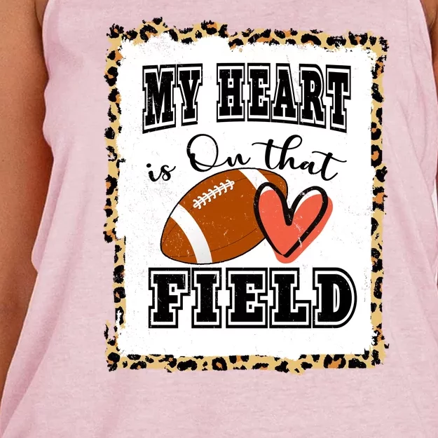 My Heart Is On The Field Cute Leppard Football Mom Women's Knotted Racerback Tank