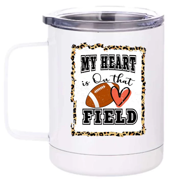 My Heart Is On The Field Cute Leppard Football Mom Front & Back 12oz Stainless Steel Tumbler Cup