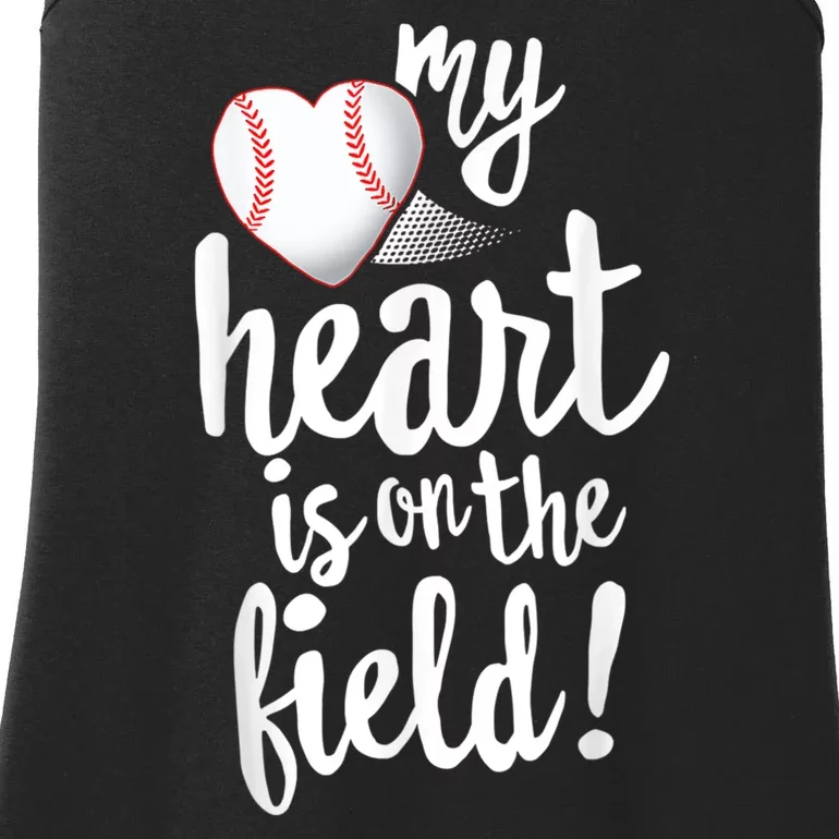 My Heart Is On The Field Baseball Tee Tee Ball Mom Dad Ladies Essential Tank